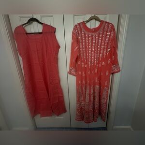 Elegant Coral Gottapatti chickenkari 16 Kali Anarkali in size 26”with lining